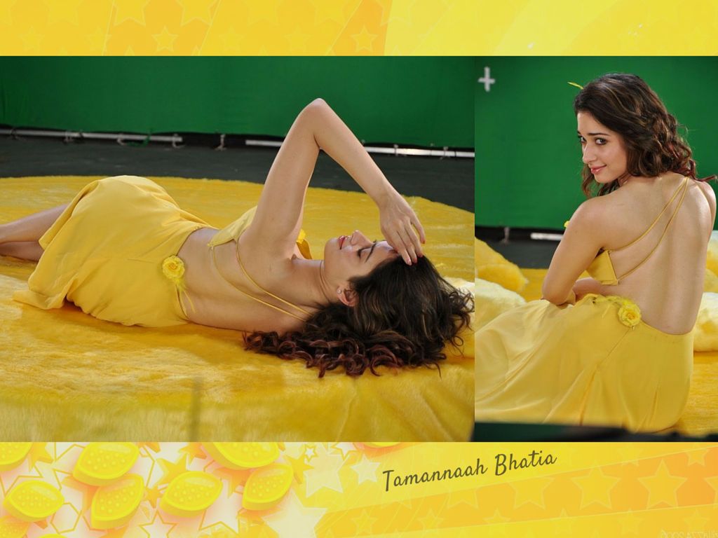 Tamannah Bhatia Flaunting Her Sexy Back in a Yellow Chick Dress