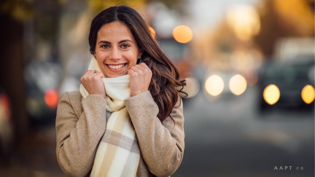 Cold weather, women dressed warm