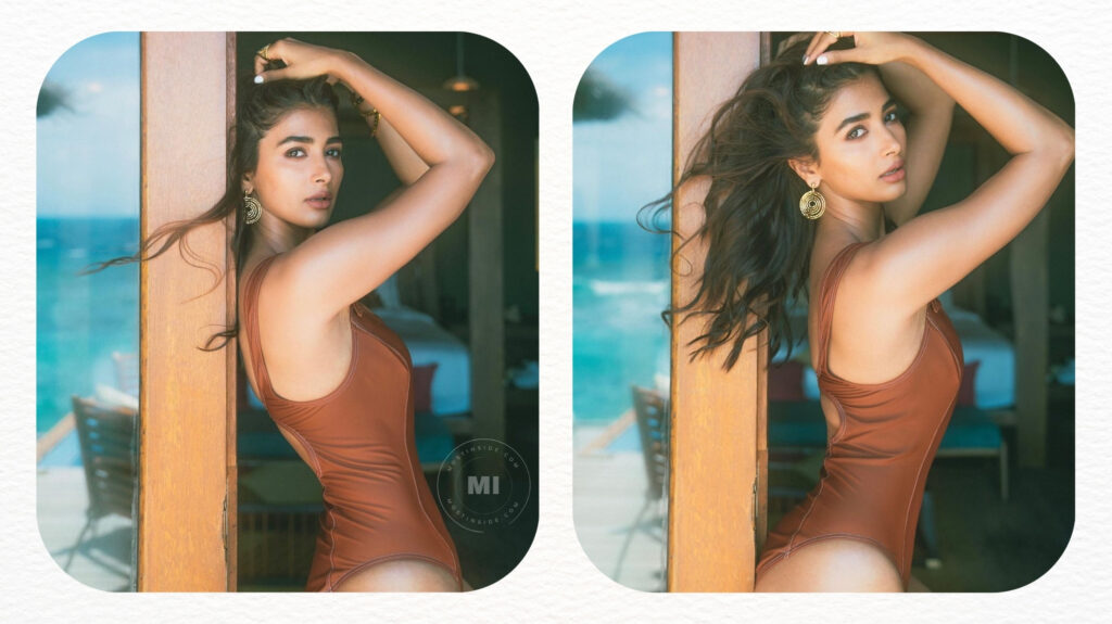 Pooja Hegde in caramel brown swimsuit