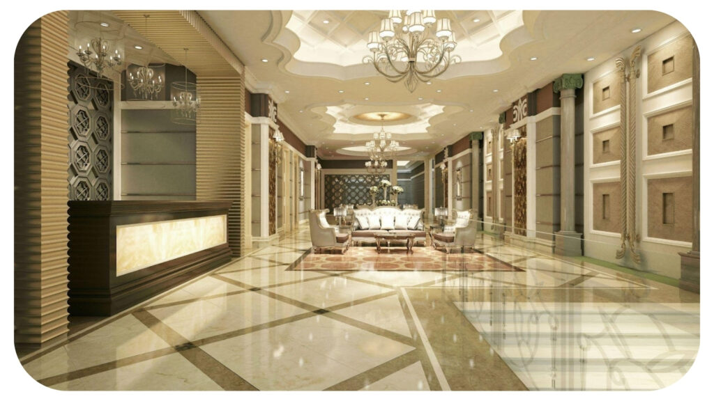 3d render of luxury hotel reception hall