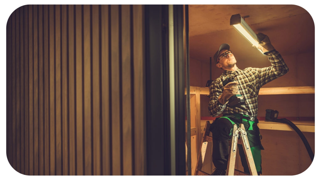 Installing LED Light Fixture in the Shed Ceiling