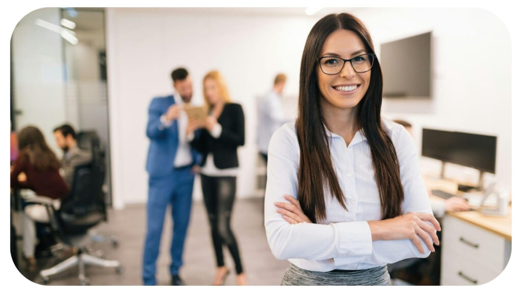 Portrait of successful beautiful businesswoman in modern office