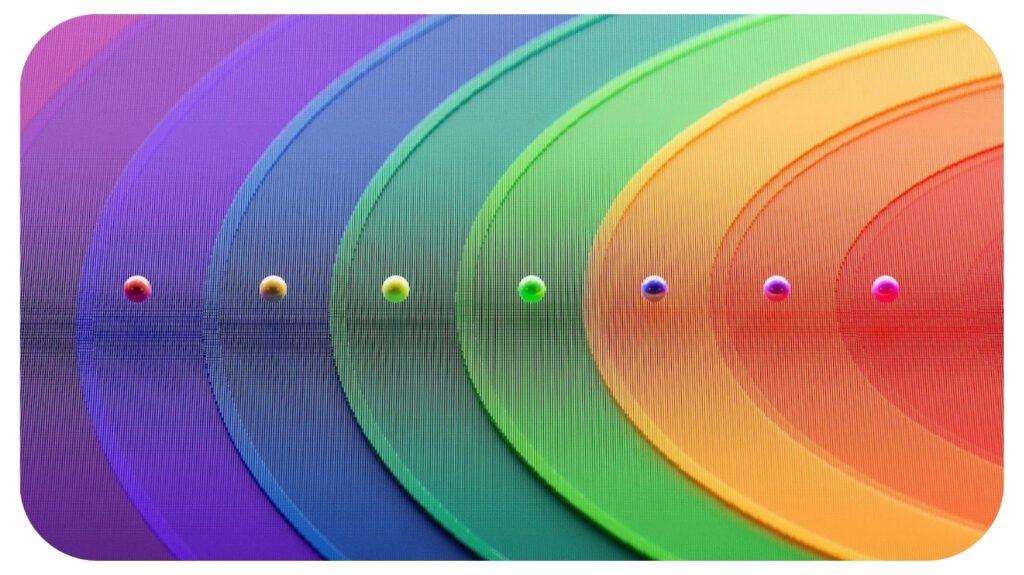 a bunch of different colored circles in a row