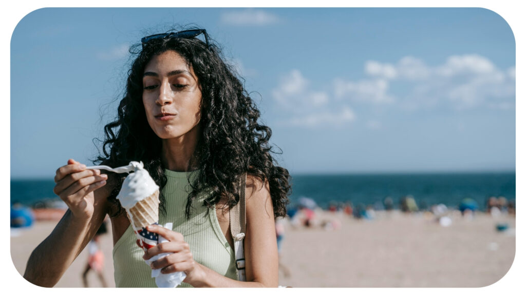 Woman Eating Vanilla Ice Cream