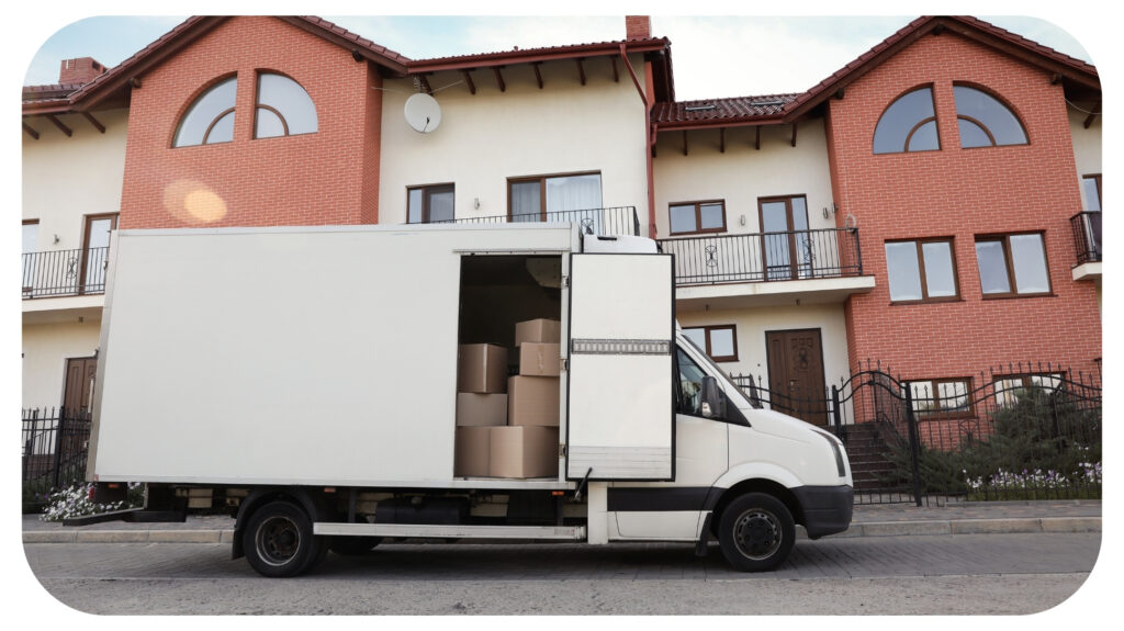 Van Full of Moving Boxes near New House