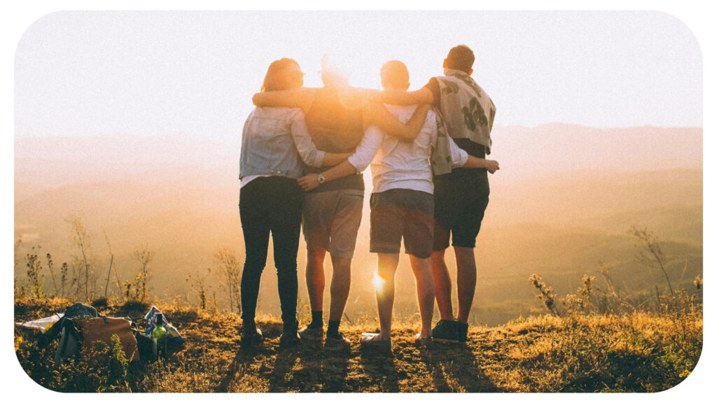 People standing together in unity at sunrise representing faith centered leadership, integrity, and shared values in modern American society.