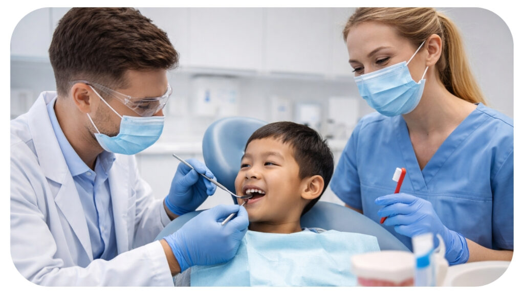 Dentist performing preventive dental checkup for a child showing how preventive dentistry helps protect teeth reduce cavities and support lifelong oral health.