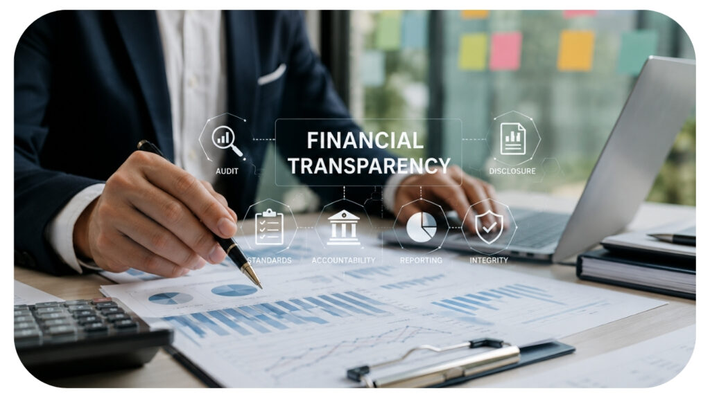 business professional reviewing financial reports and audit data on a desk representing how certified public accountants improve financial transparency accountability and reporting accuracy