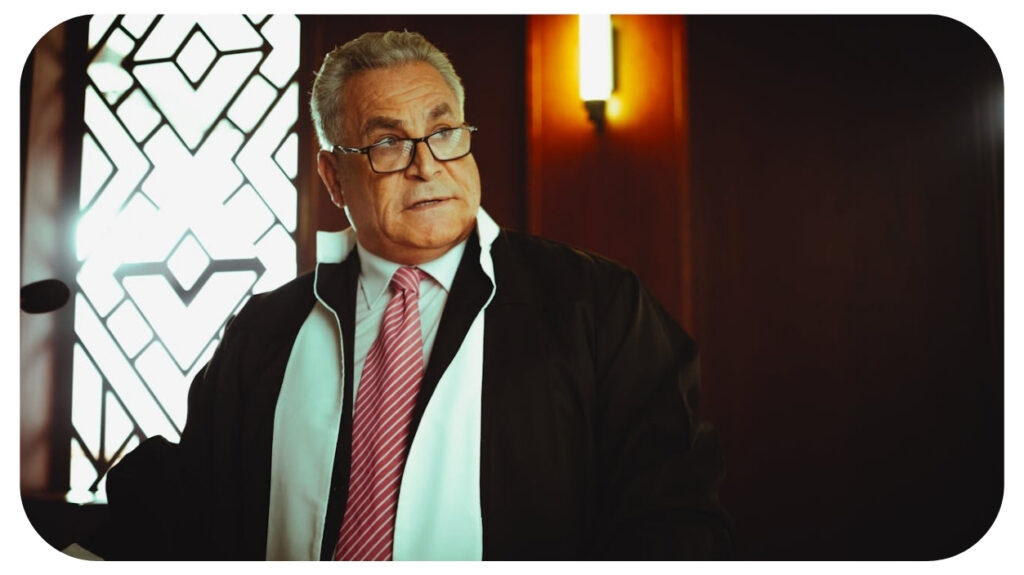 Professional expert witness standing inside a courtroom representing legal testimony courtroom expertise case evaluation and professional legal consultation services.