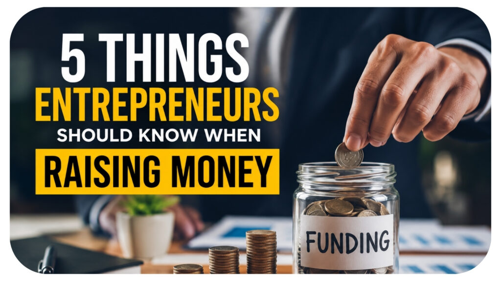 Entrepreneur building startup funding by saving capital and exploring business financing options, illustrating how to raise money for a startup through investors, angel funding, venture capital, crowdfunding, business loans, and strategic fundraising to launch and grow a successful business.