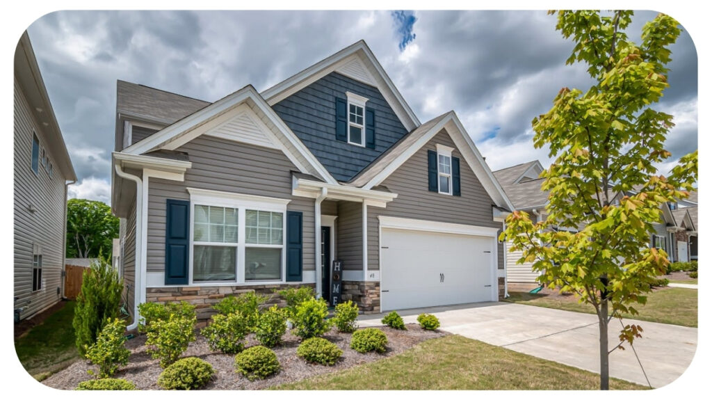 modern residential home exterior with shingle roof representing roof inspection maintenance and repair planning for homeowners